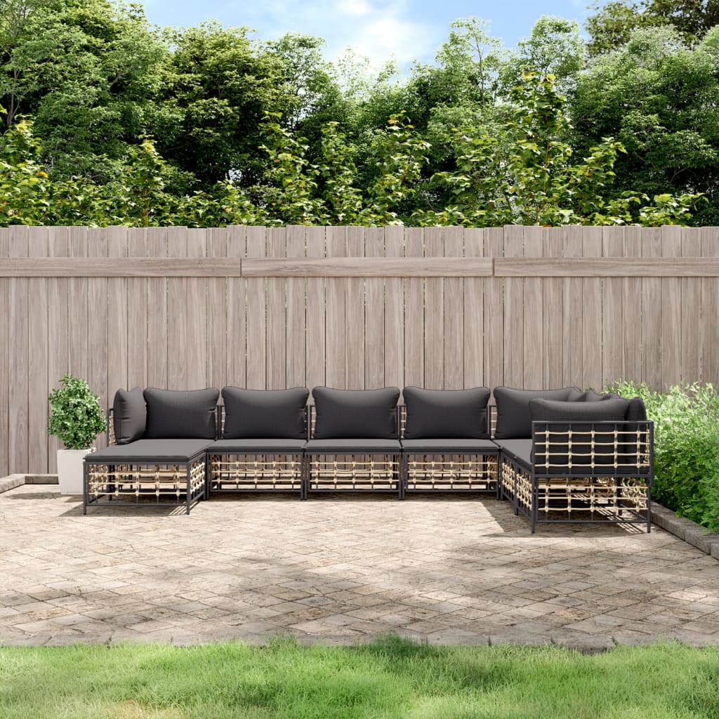 vidaXL 6-delige Loungeset met kussens poly rattan antracietkleurig