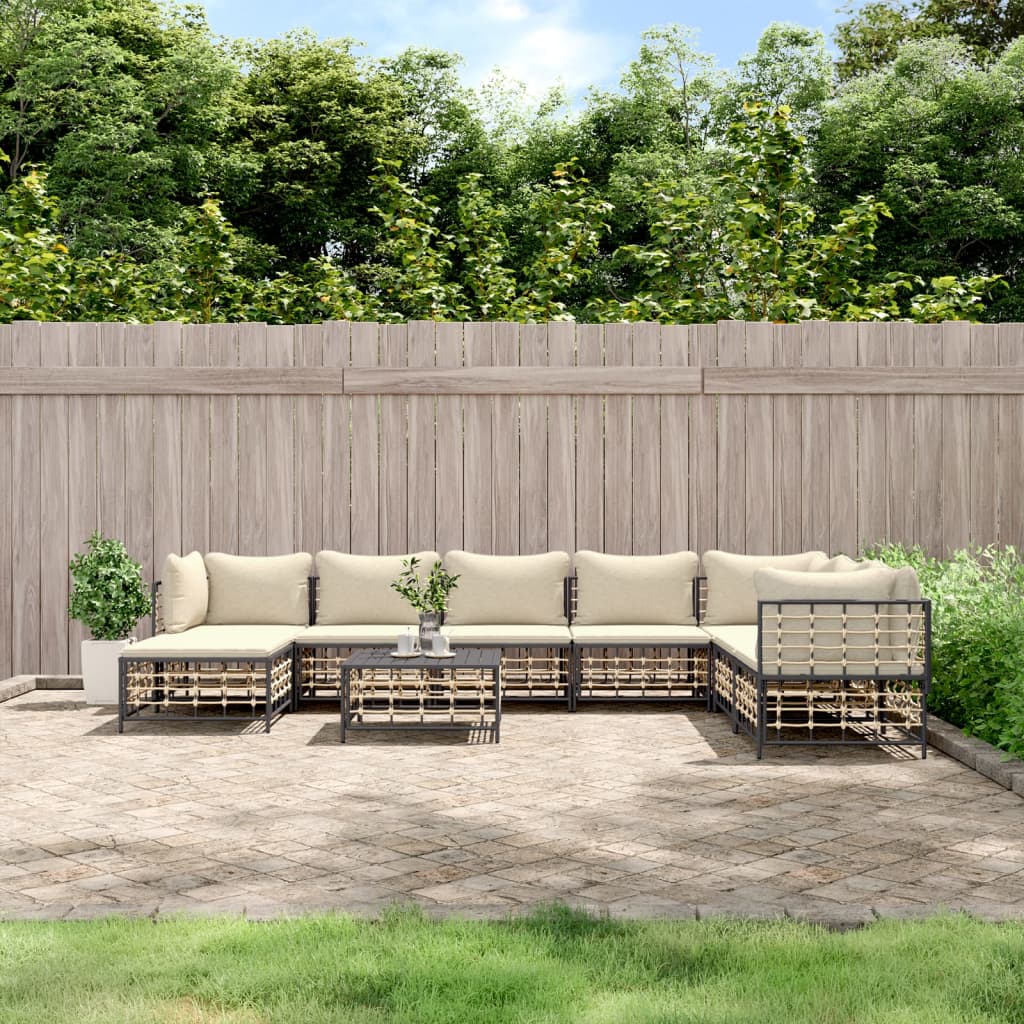 vidaXL 6-delige Loungeset met kussens poly rattan antracietkleurig