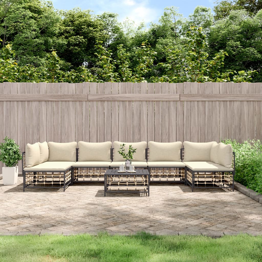 vidaXL 6-delige Loungeset met kussens poly rattan antracietkleurig