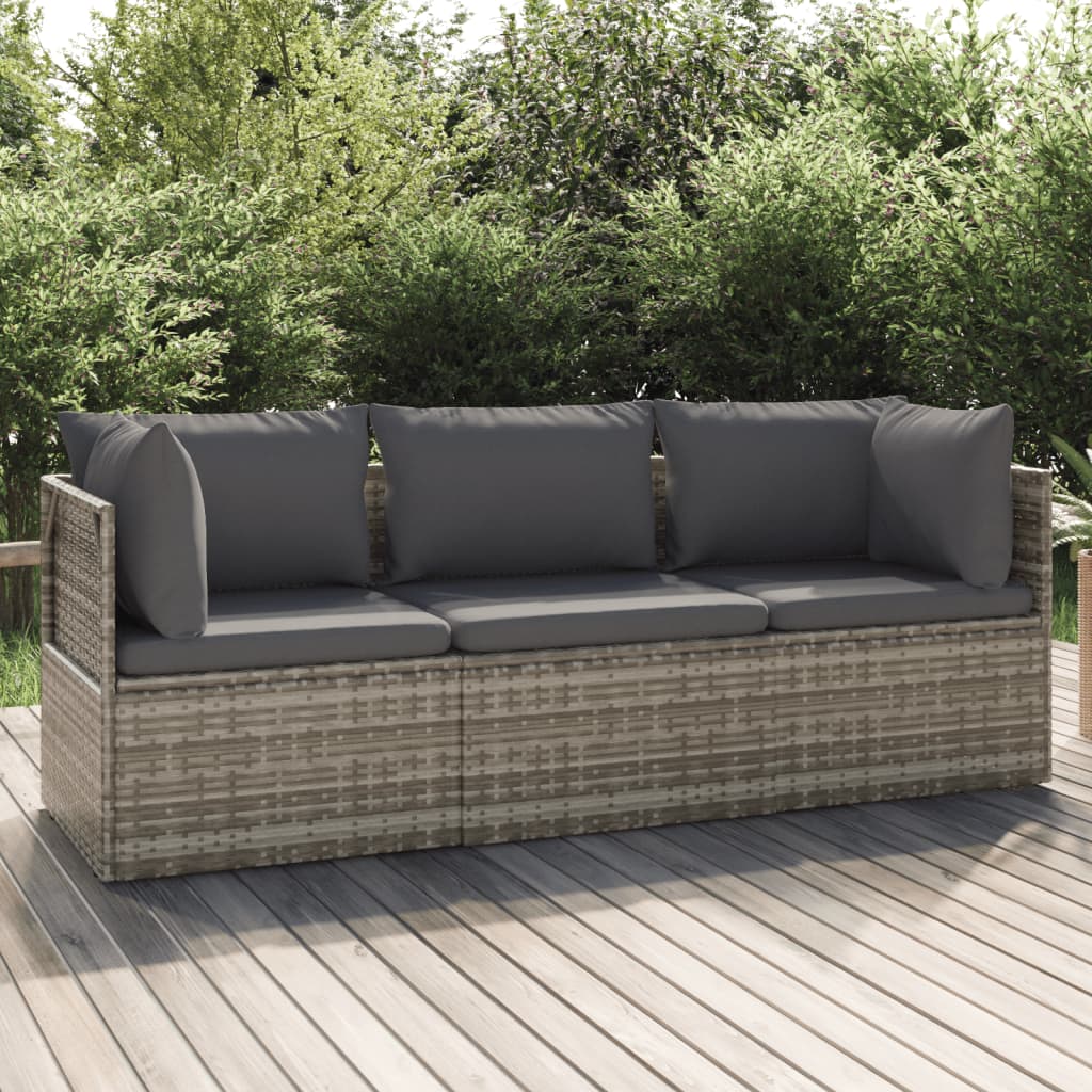 vidaXL Voetensteun met kussen 55x55x30 cm poly rattan grijs
