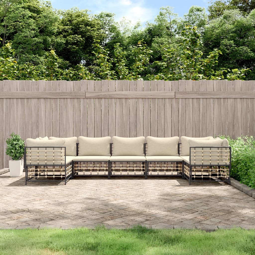 vidaXL 6-delige Loungeset met kussens poly rattan antracietkleurig