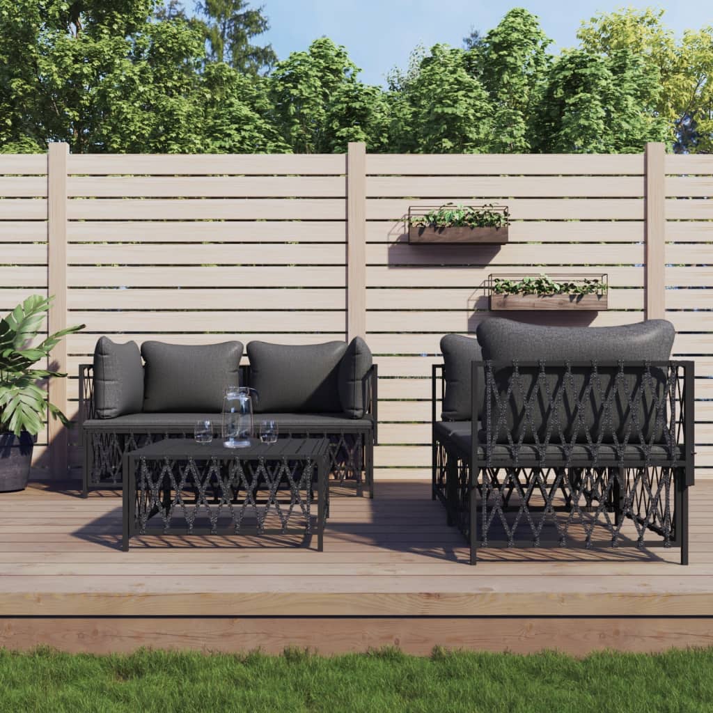 vidaXL 5-delige Loungeset met kussens staal wit