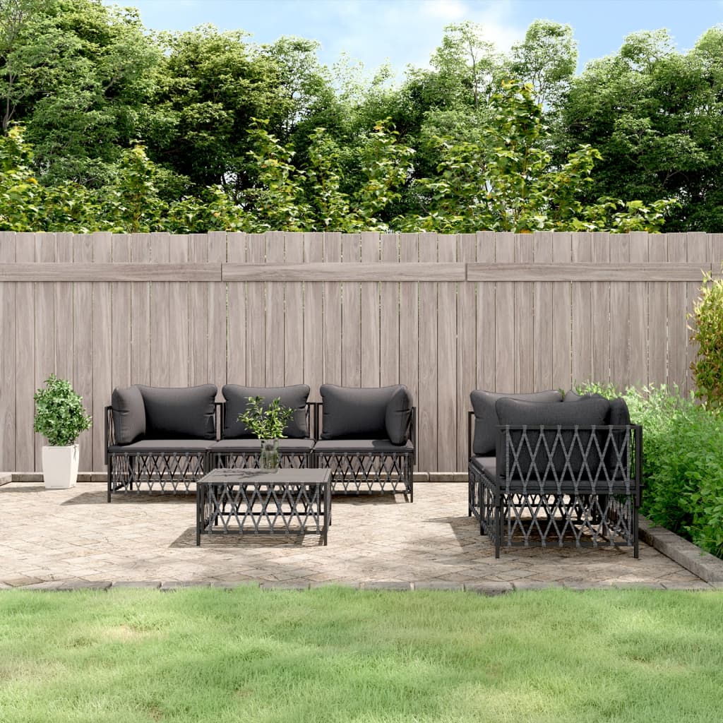 vidaXL 5-delige Loungeset met kussens staal wit