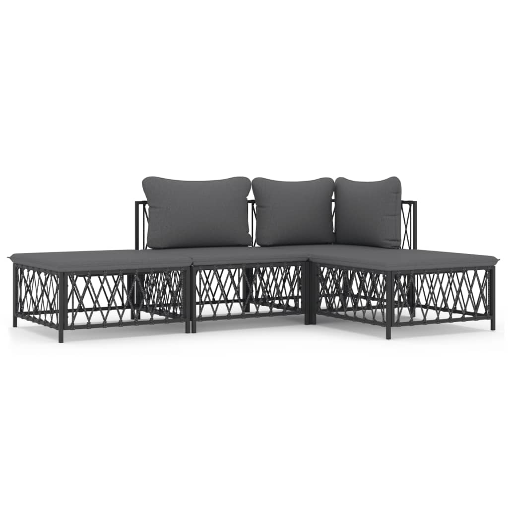 vidaXL 3-delige Loungeset met kussens staal wit