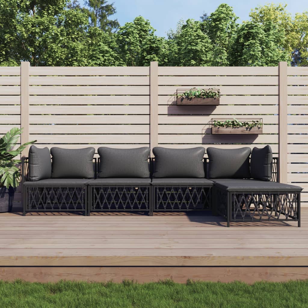 vidaXL 3-delige Loungeset met kussens staal wit