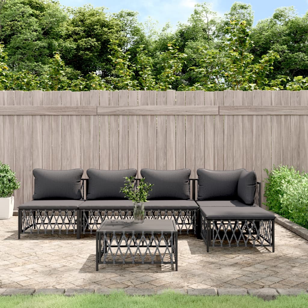 vidaXL 3-delige Loungeset met kussens staal wit