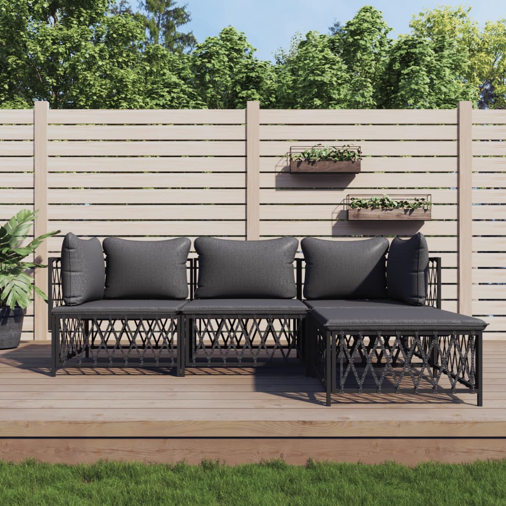 vidaXL 3-delige Loungeset met kussens staal wit