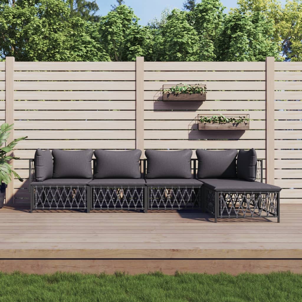 vidaXL 3-delige Loungeset met kussens staal wit