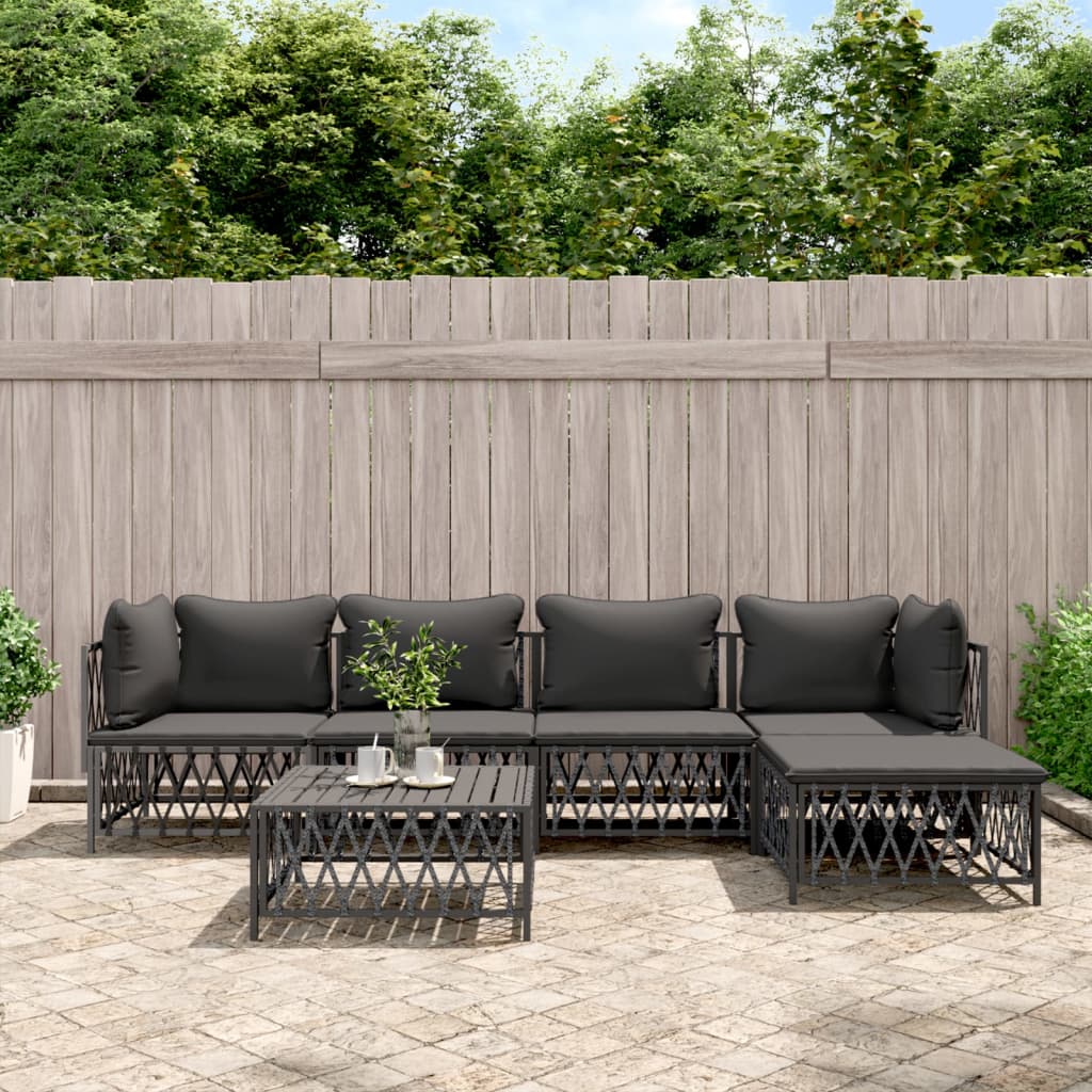 vidaXL 3-delige Loungeset met kussens staal wit
