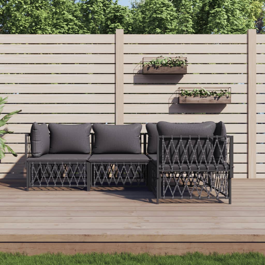 vidaXL 3-delige Loungeset met kussens staal wit