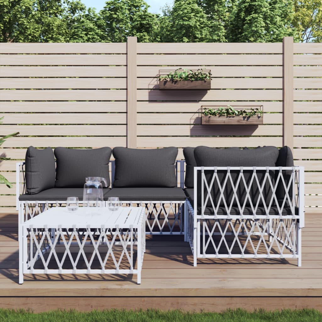 vidaXL 3-delige Loungeset met kussens staal wit