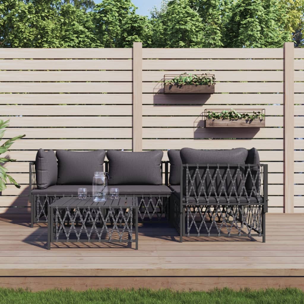 vidaXL 3-delige Loungeset met kussens staal wit