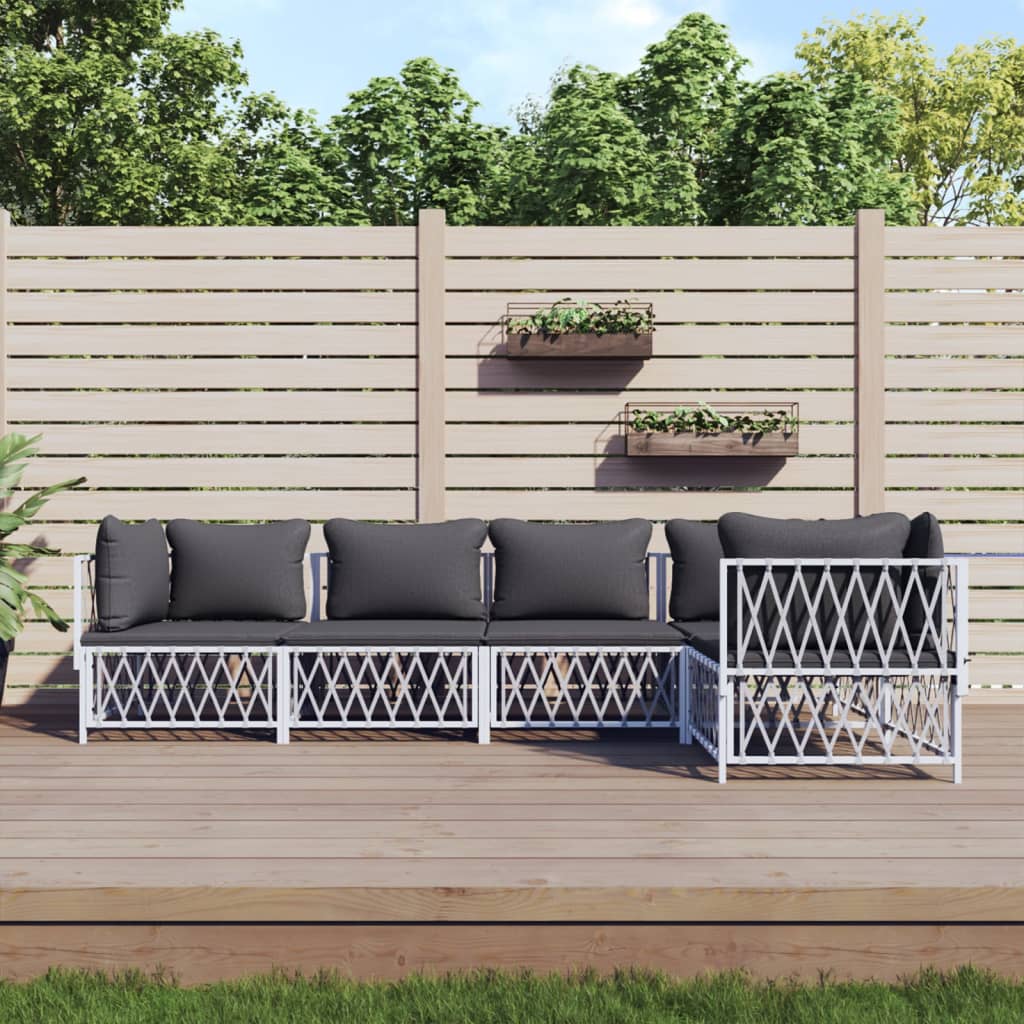 vidaXL 3-delige Loungeset met kussens staal wit