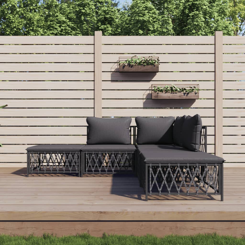 vidaXL 3-delige Loungeset met kussens staal wit