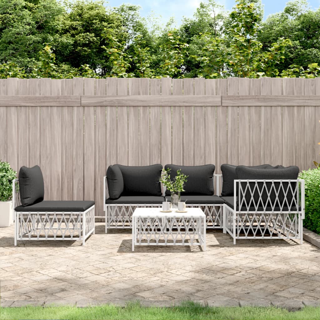vidaXL 6-Piece Lounge Set with Cushions Steel White