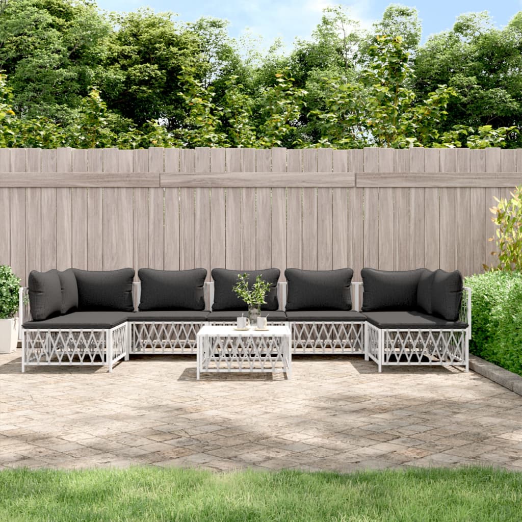 vidaXL 6-delige Loungeset met kussens staal wit
