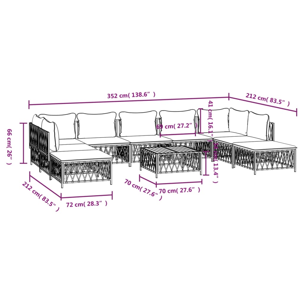 vidaXL 10-Piece Lounge Set with Cushions Steel White