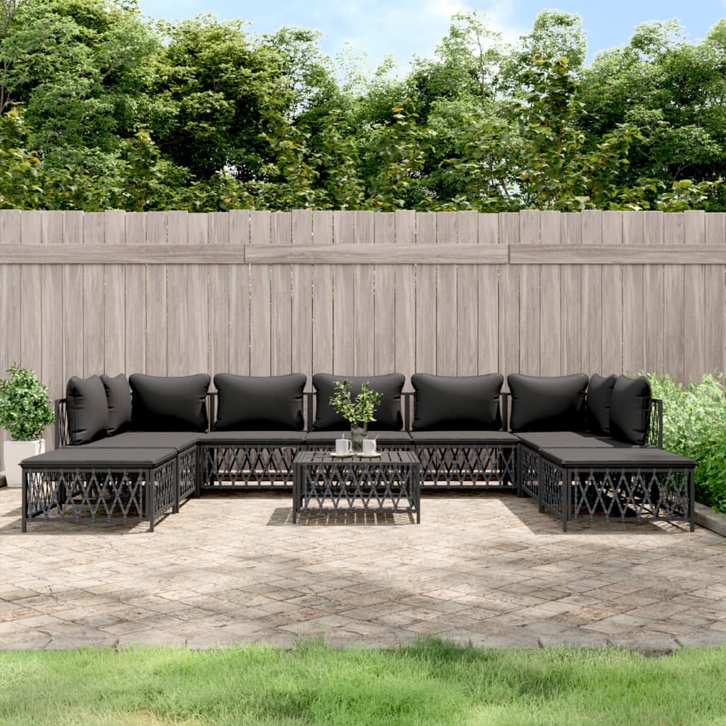 vidaXL 10-Piece Lounge Set with Cushions Steel White