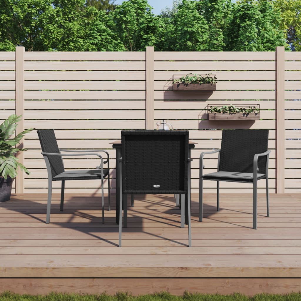 vidaXL 3-delige Tuinset met kussens poly rattan en staal