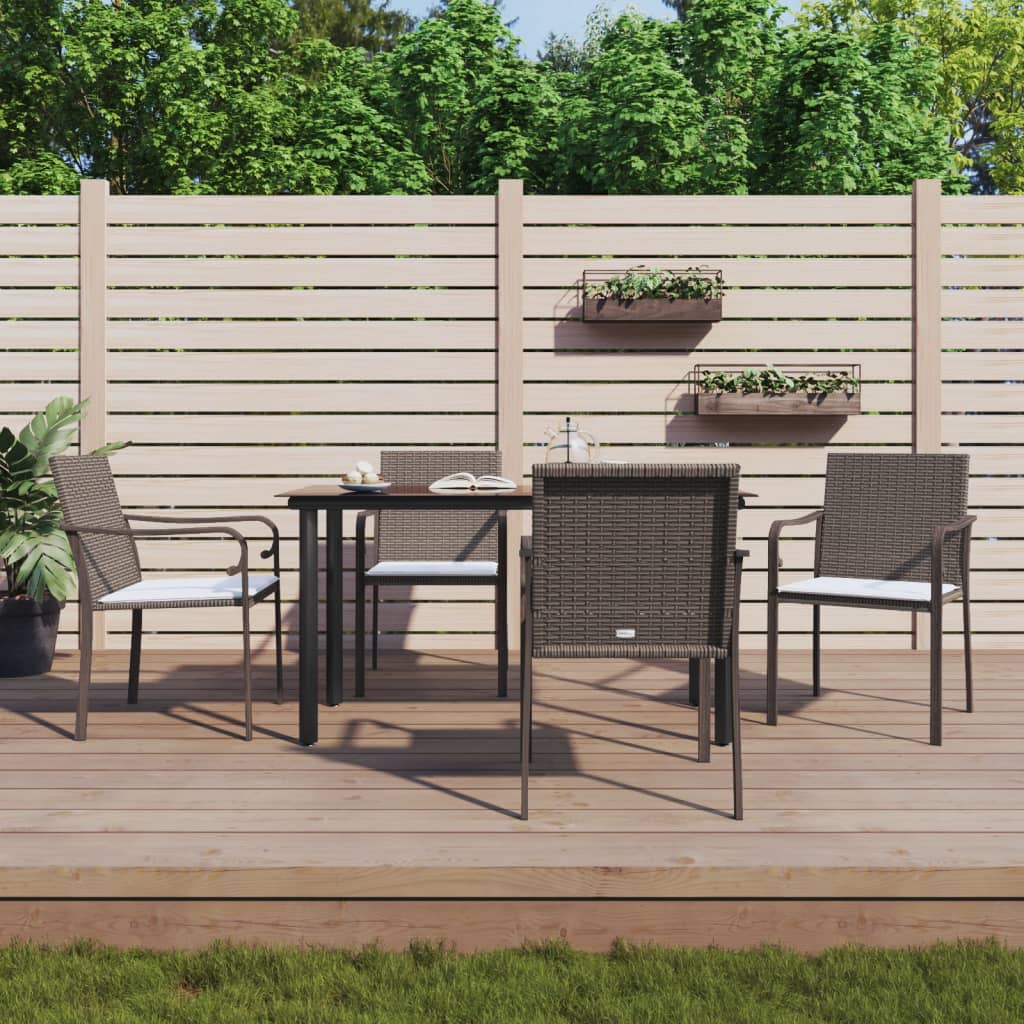 vidaXL 3-delige Tuinset met kussens poly rattan en staal
