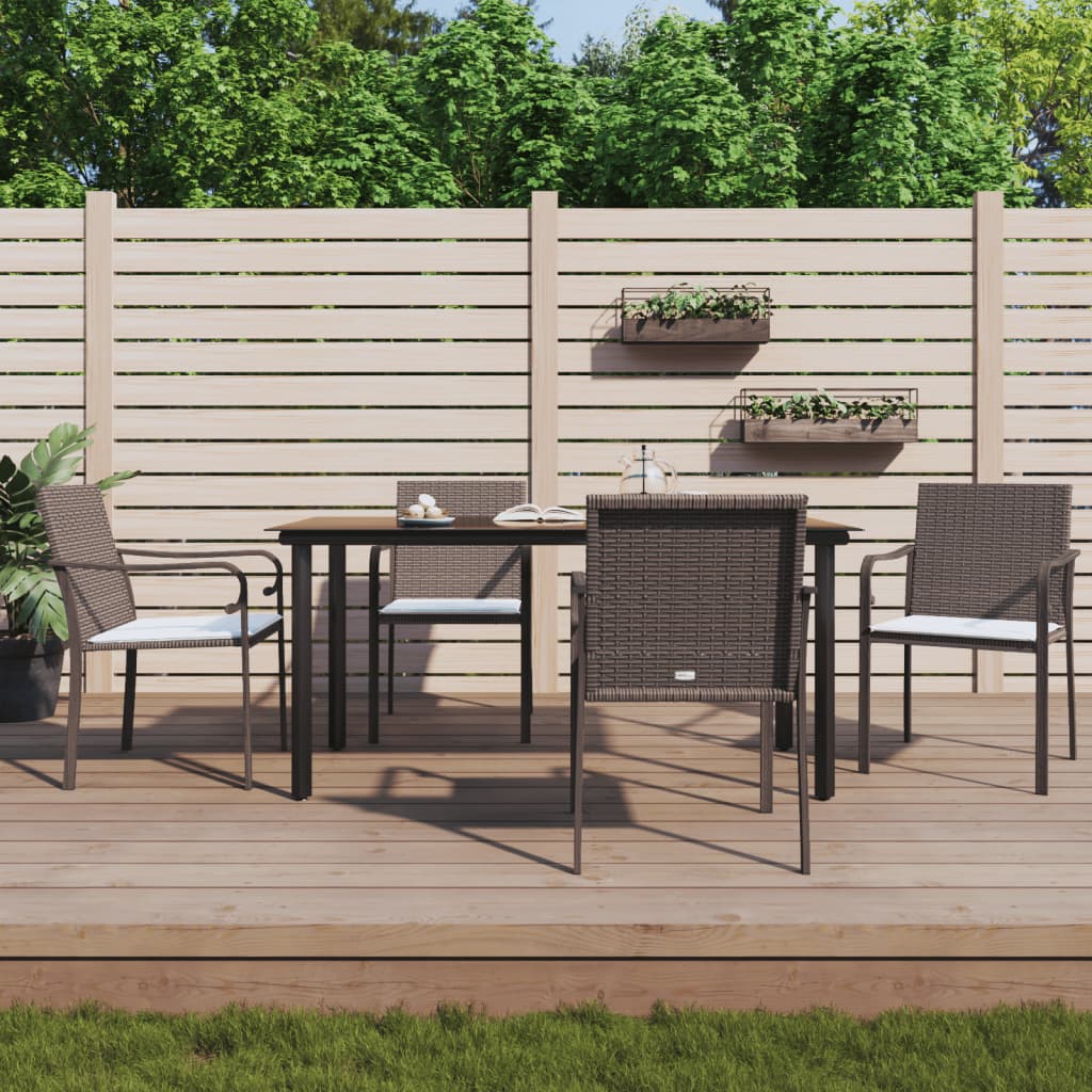 vidaXL 3-delige Tuinset met kussens poly rattan en staal
