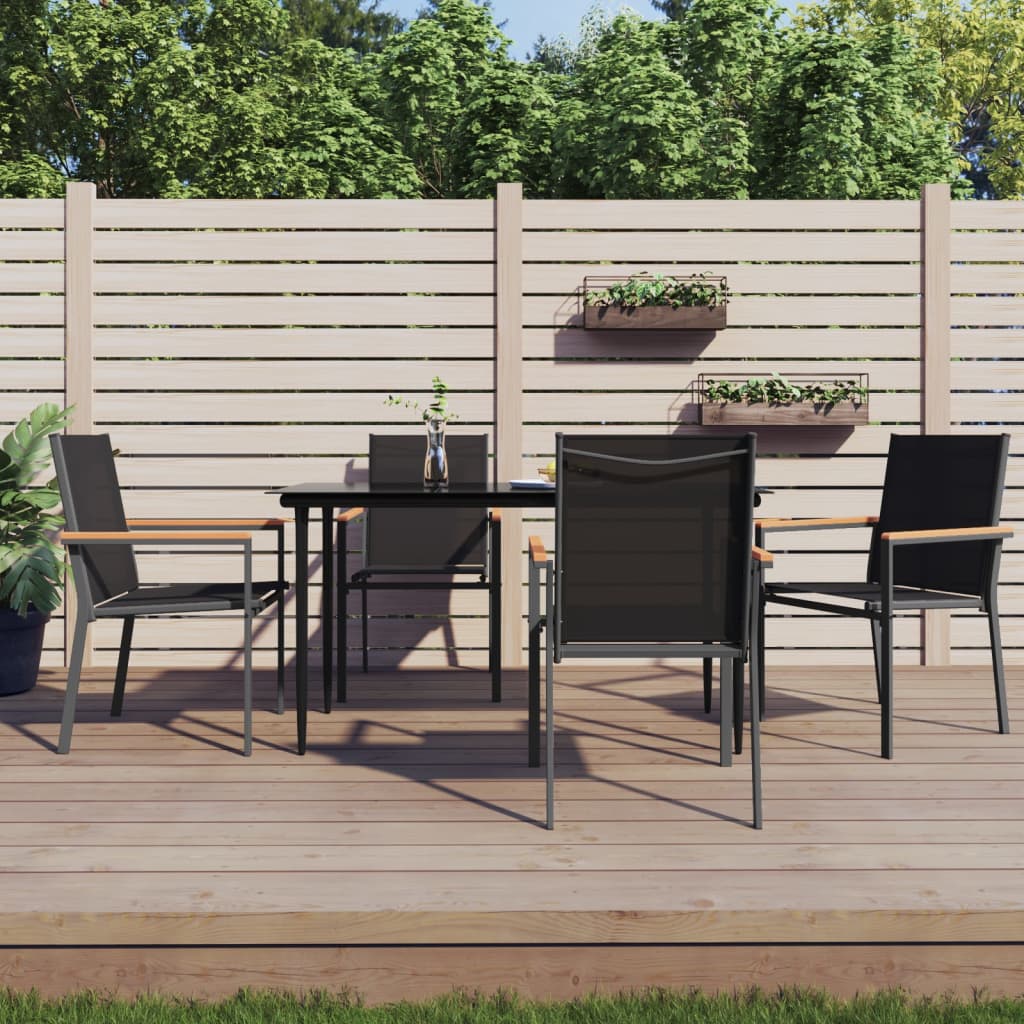 vidaXL 3-delige Tuinset textileen en staal zwart