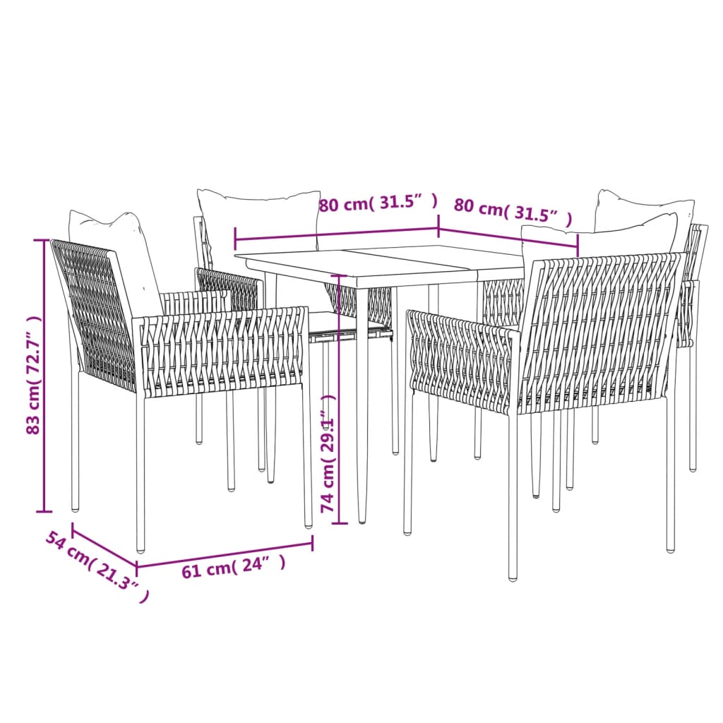 vidaXL 3-delige Tuinset met kussens poly rattan en staal