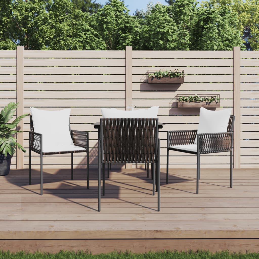 vidaXL 3-delige Tuinset met kussens poly rattan en staal