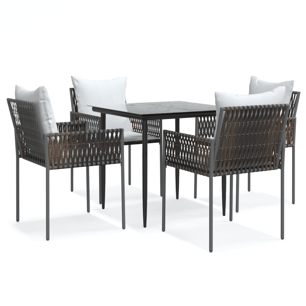 vidaXL 3-delige Tuinset met kussens poly rattan en staal