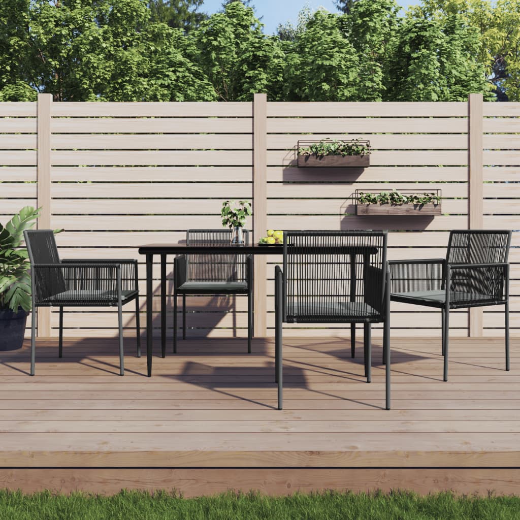 vidaXL 3-delige Tuinset met kussens poly rattan en staal zwart