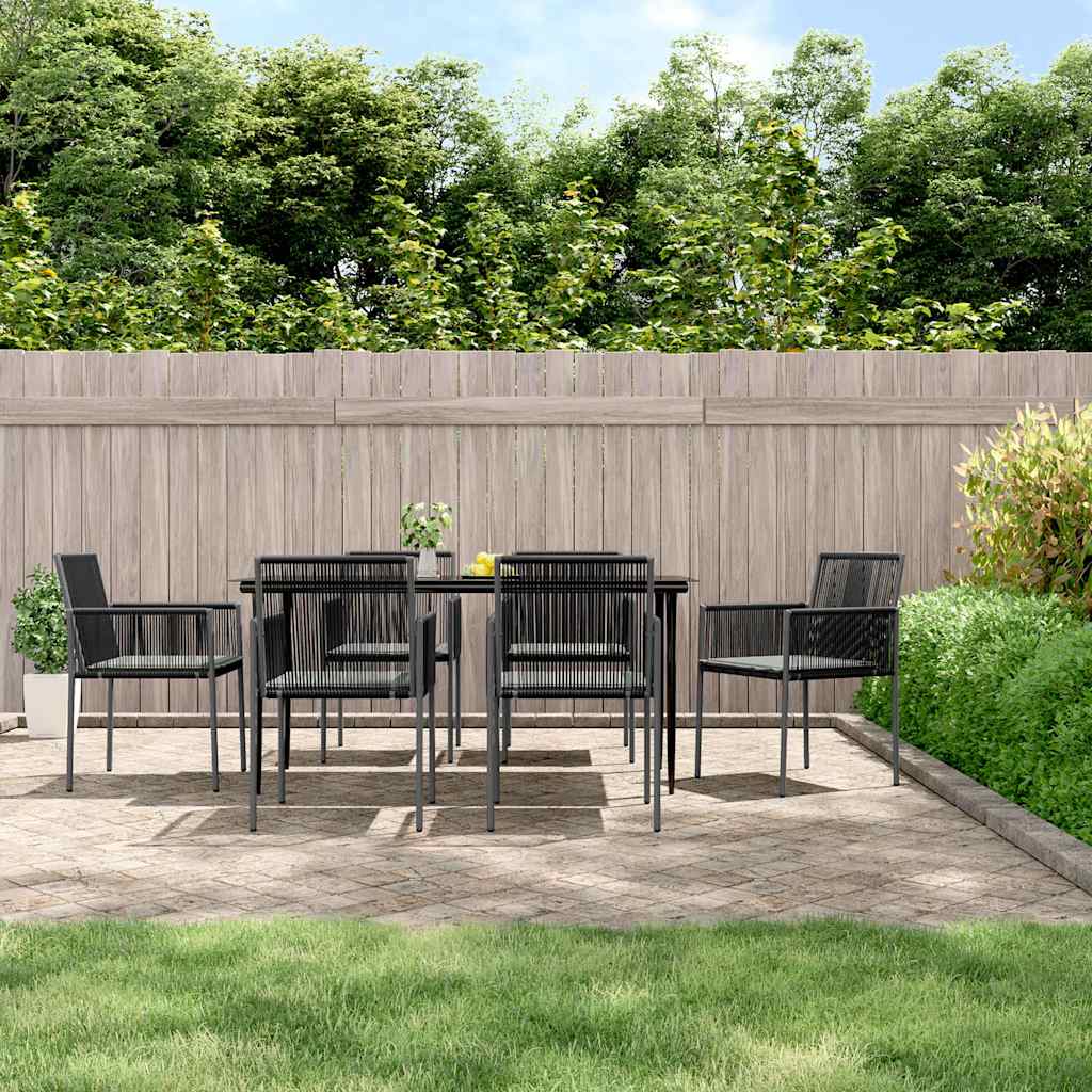 vidaXL 3-delige Tuinset met kussens poly rattan en staal zwart
