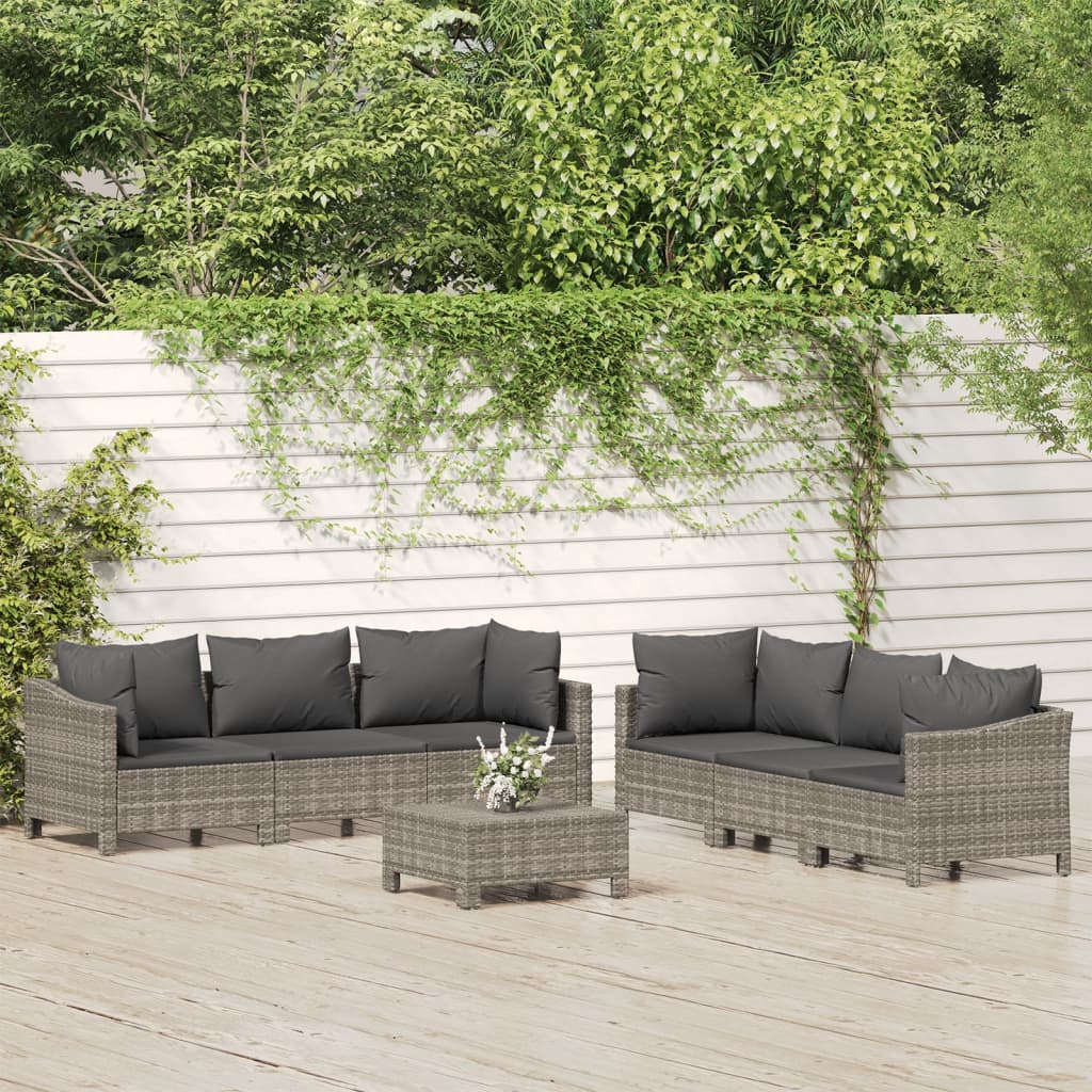 vidaXL 5-delige Loungeset met kussens poly rattan grijs