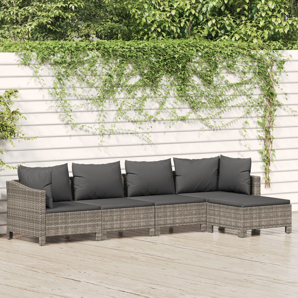 vidaXL 4-delige Loungeset met kussens poly rattan grijs