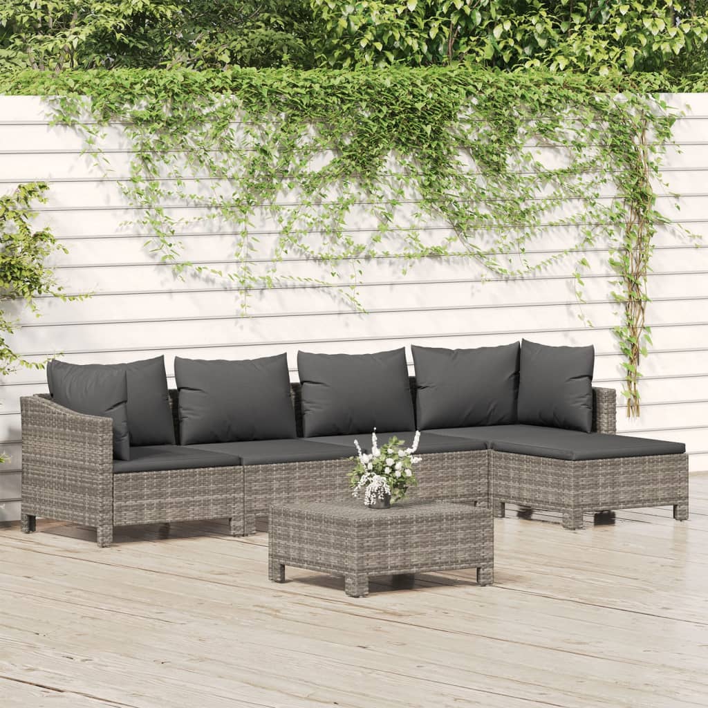 vidaXL 4-delige Loungeset met kussens poly rattan grijs