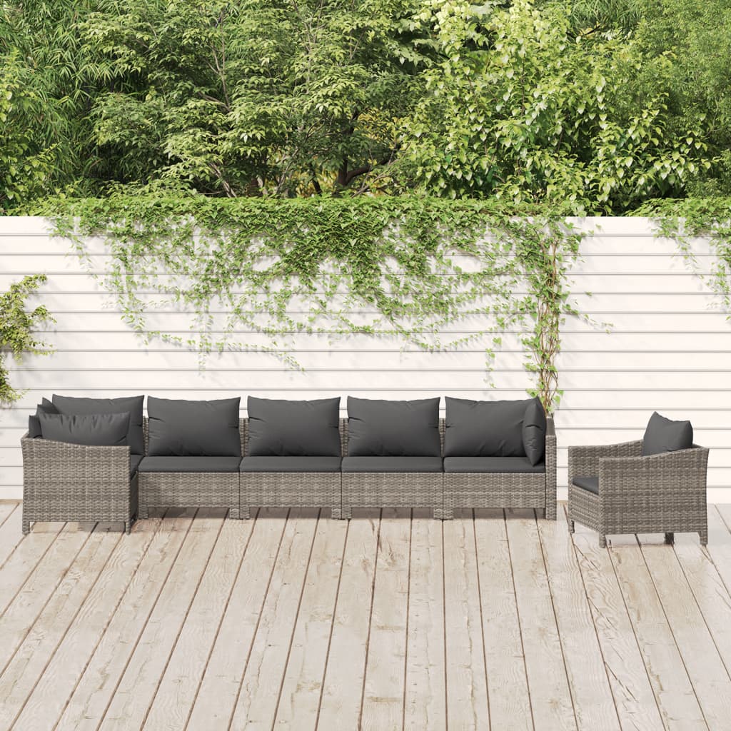 vidaXL 5-Piece Lounge Set with Cushions Poly Rattan Grey
