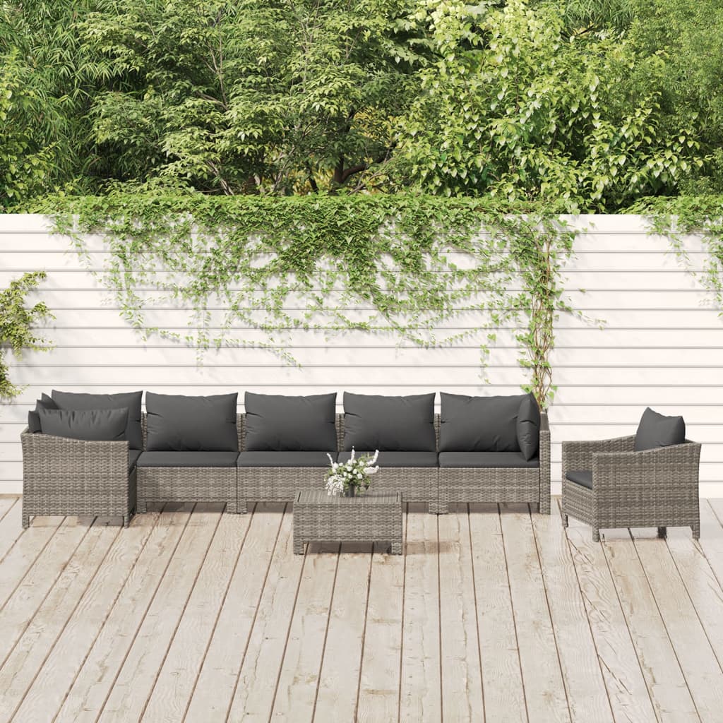 vidaXL 5-Piece Lounge Set with Cushions Poly Rattan Grey