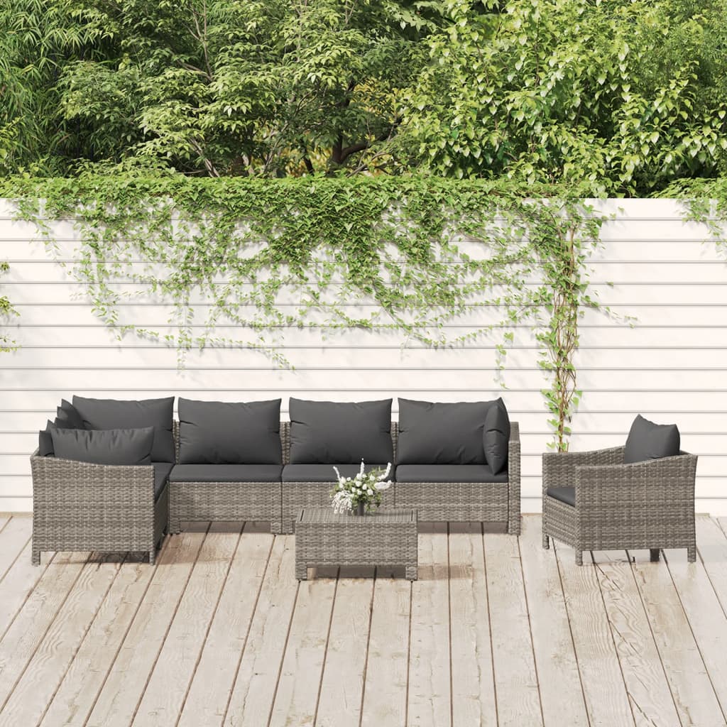 vidaXL 7-Piece Lounge Set with Cushions Poly Rattan Grey