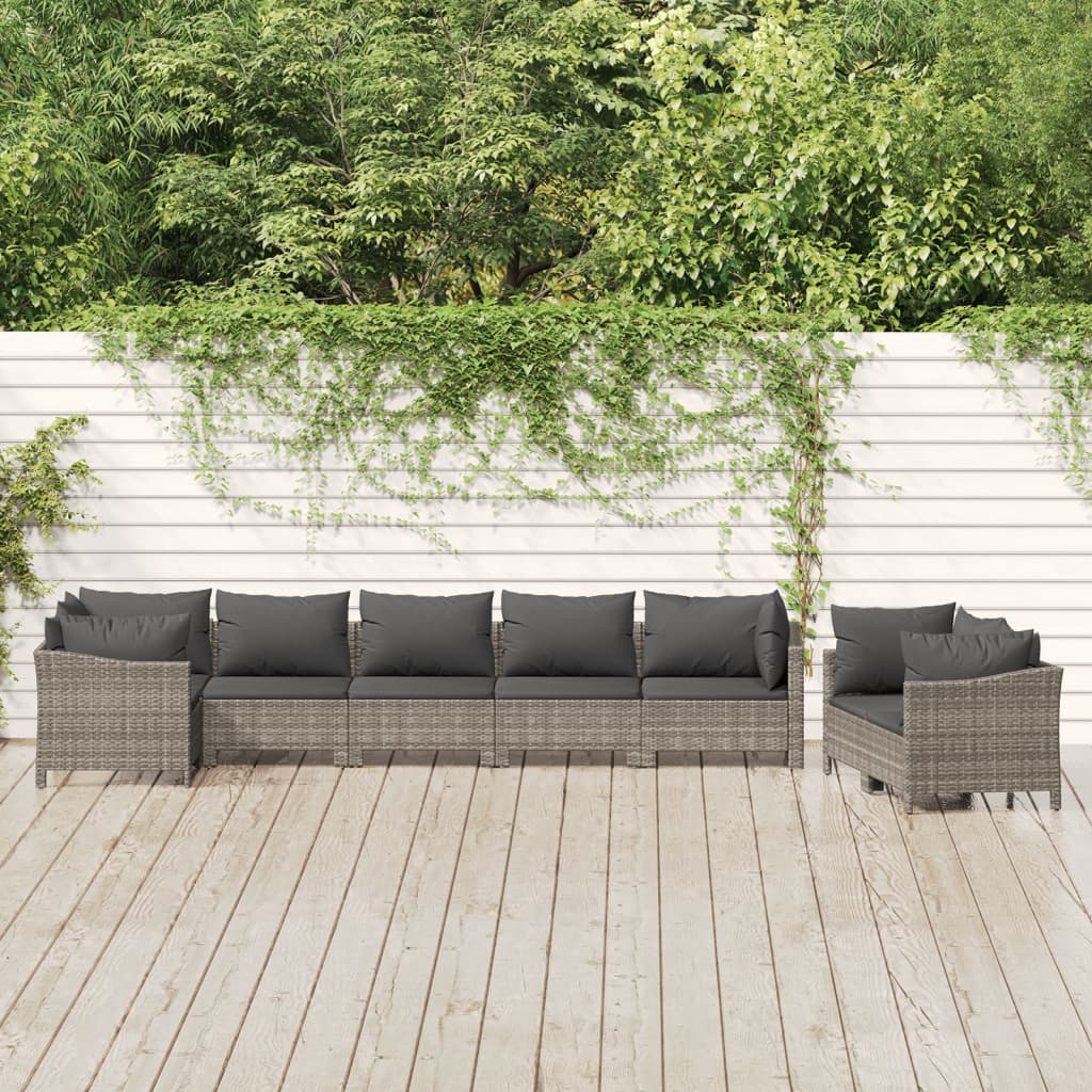vidaXL 7-delige Loungeset met kussens poly rattan grijs