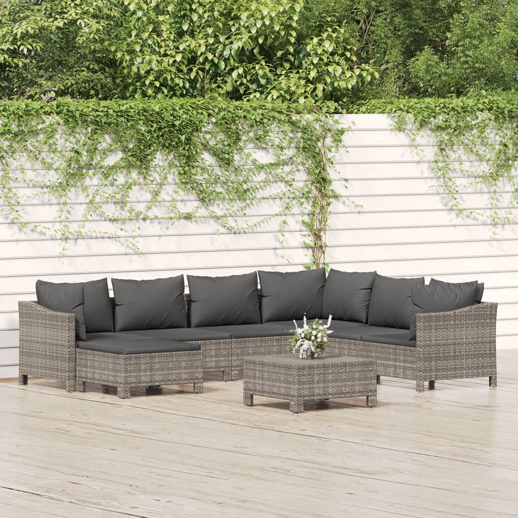 vidaXL 7-Piece Lounge Set with Cushions Poly Rattan Grey
