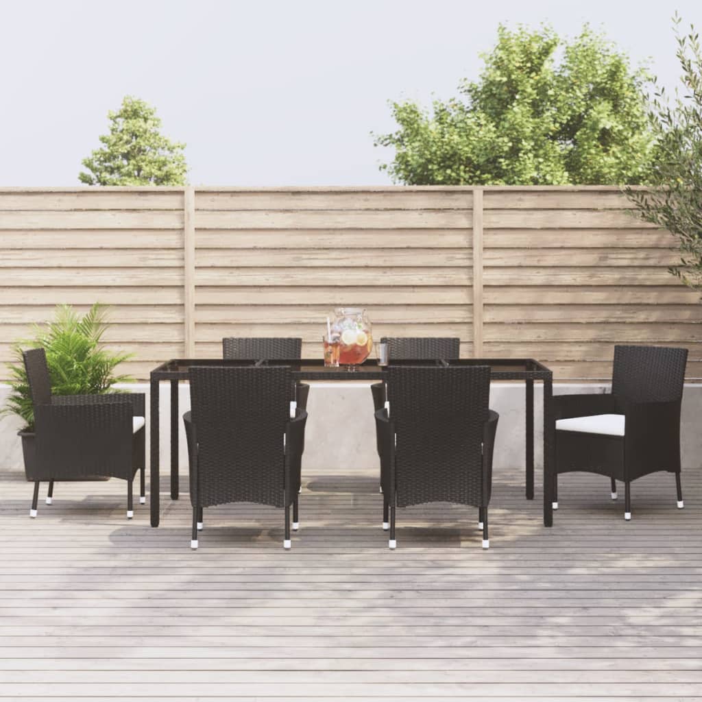 vidaXL 5-delige Tuinset met kussens poly rattan zwart