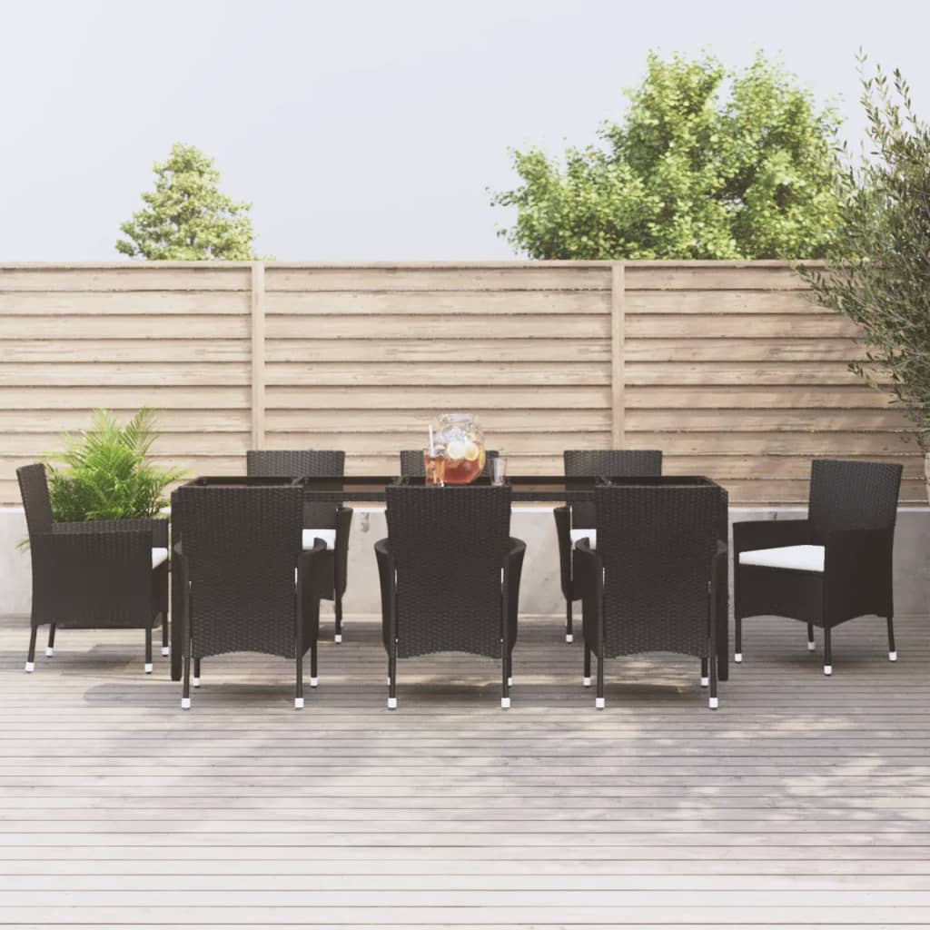vidaXL 5-delige Tuinset met kussens poly rattan zwart