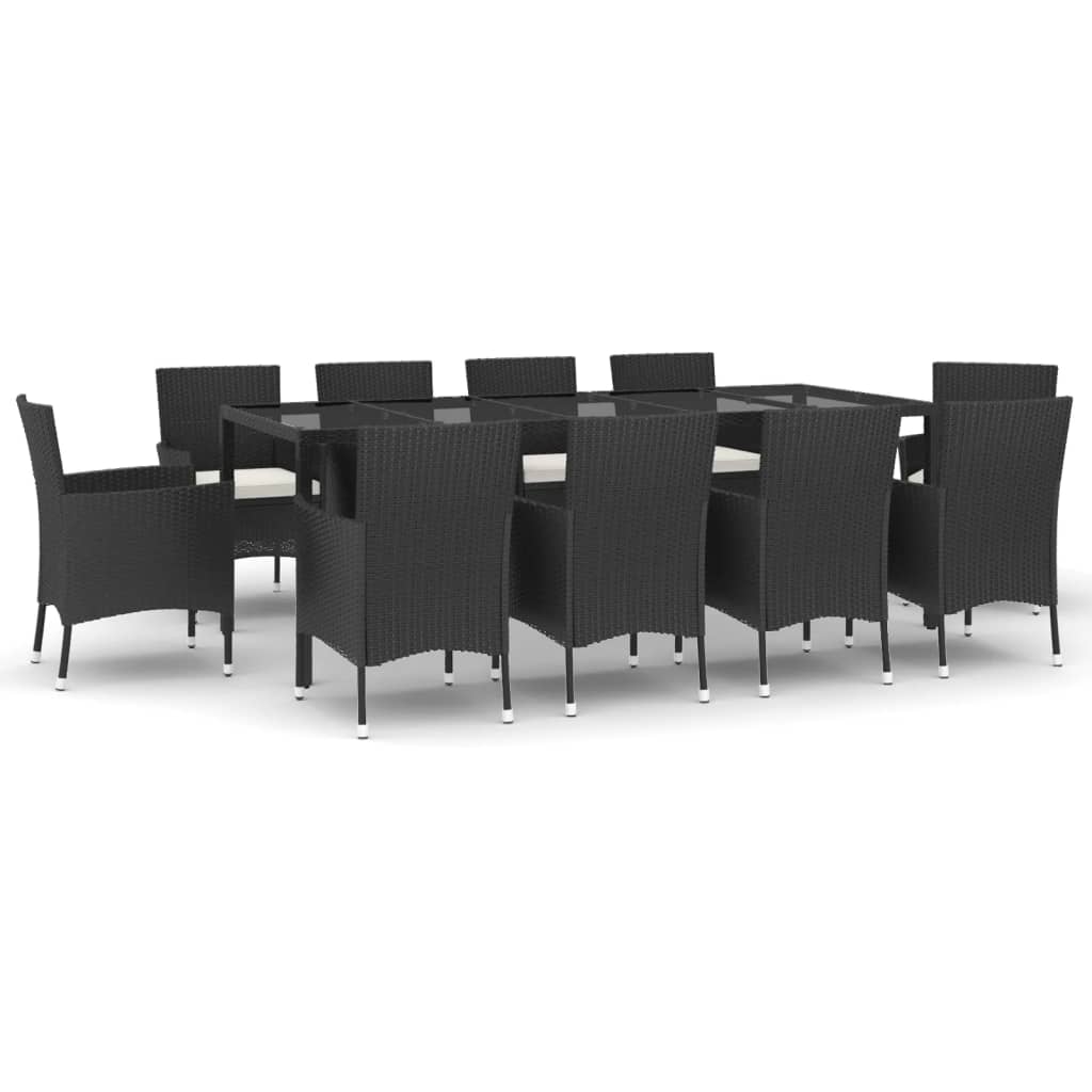 vidaXL 5-delige Tuinset met kussens poly rattan zwart