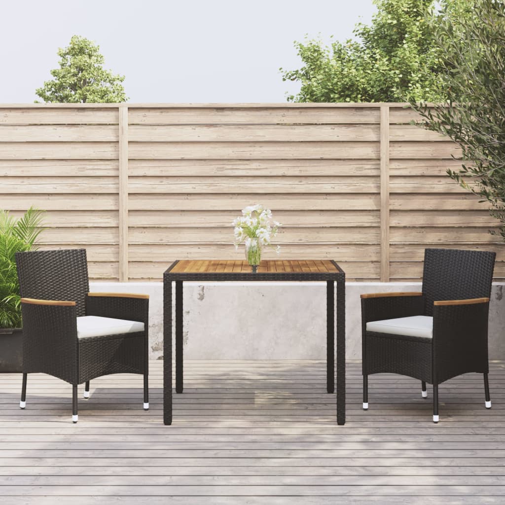 vidaXL 3-delige Tuinset met kussens poly rattan zwart