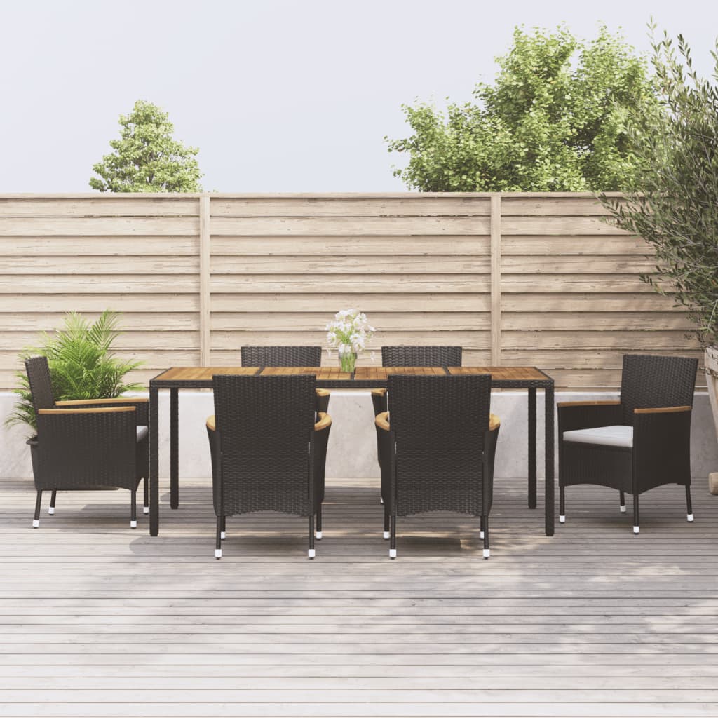 vidaXL 3-delige Tuinset met kussens poly rattan zwart