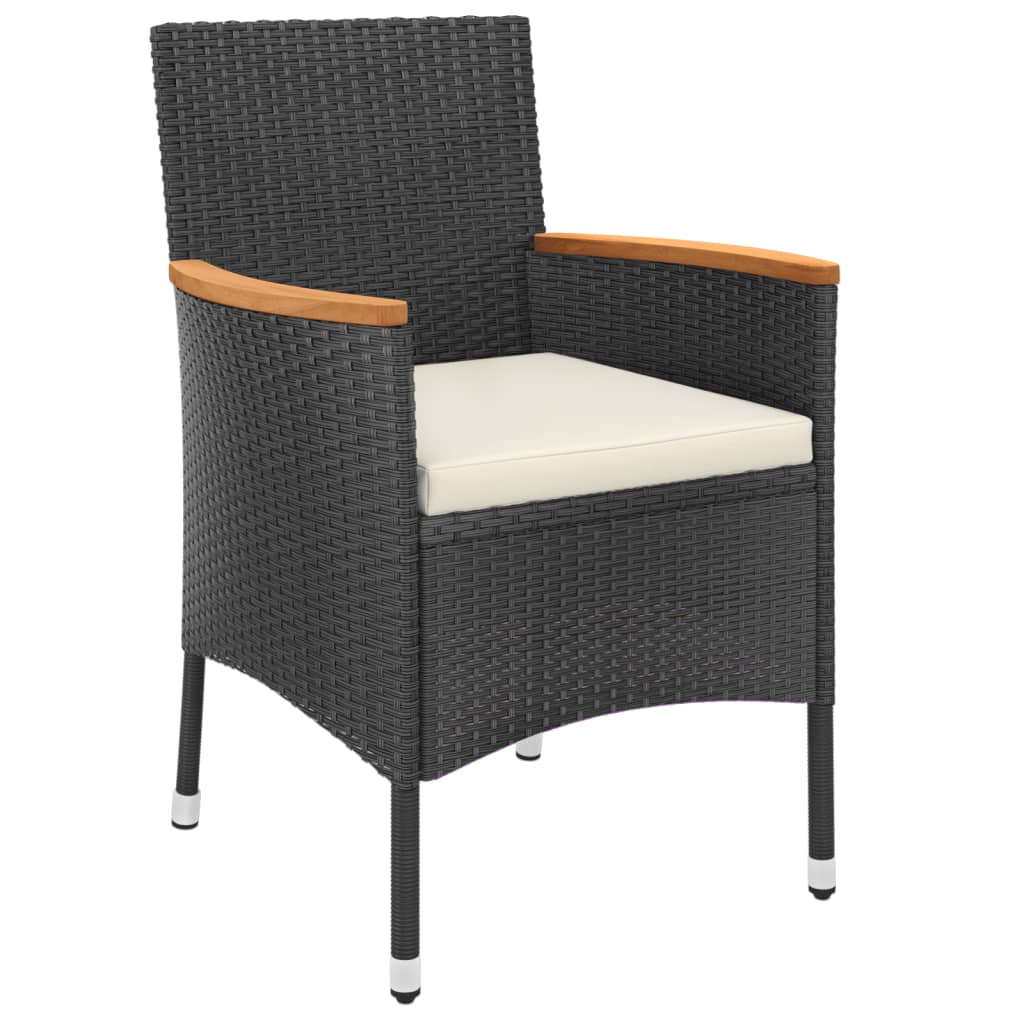 vidaXL 3-delige Tuinset met kussens poly rattan zwart
