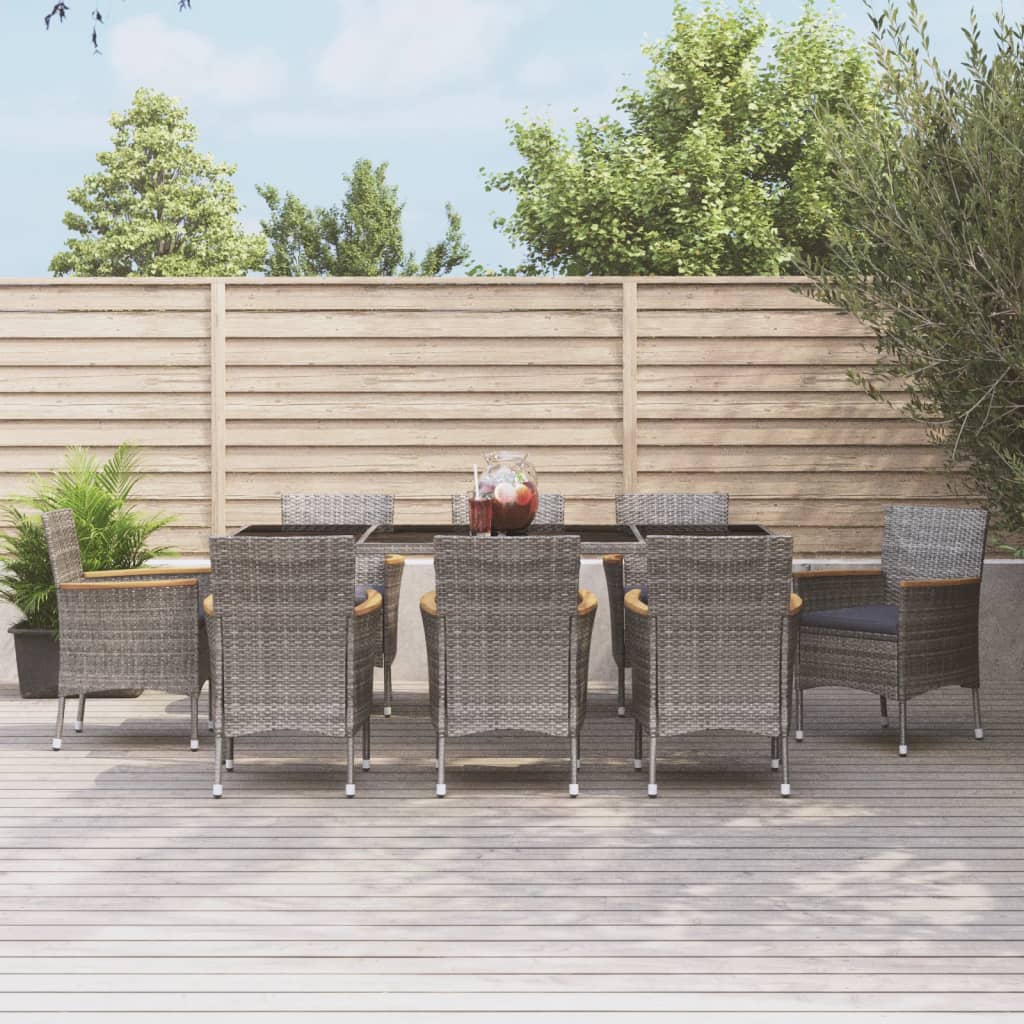 vidaXL 3-Piece Garden Lounge Set with Cushions Poly Rattan Grey