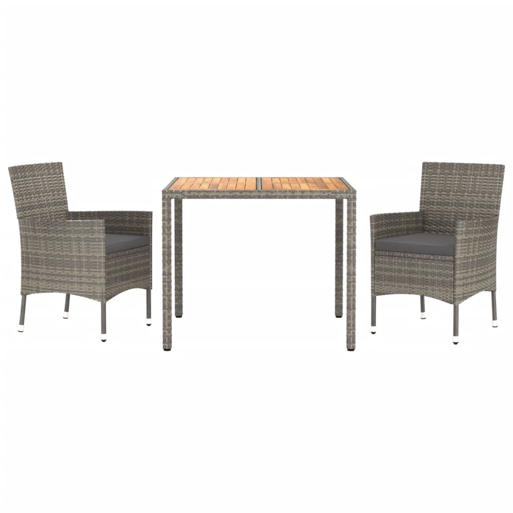 vidaXL 3-Piece Garden Lounge Set with Cushions Poly Rattan Grey