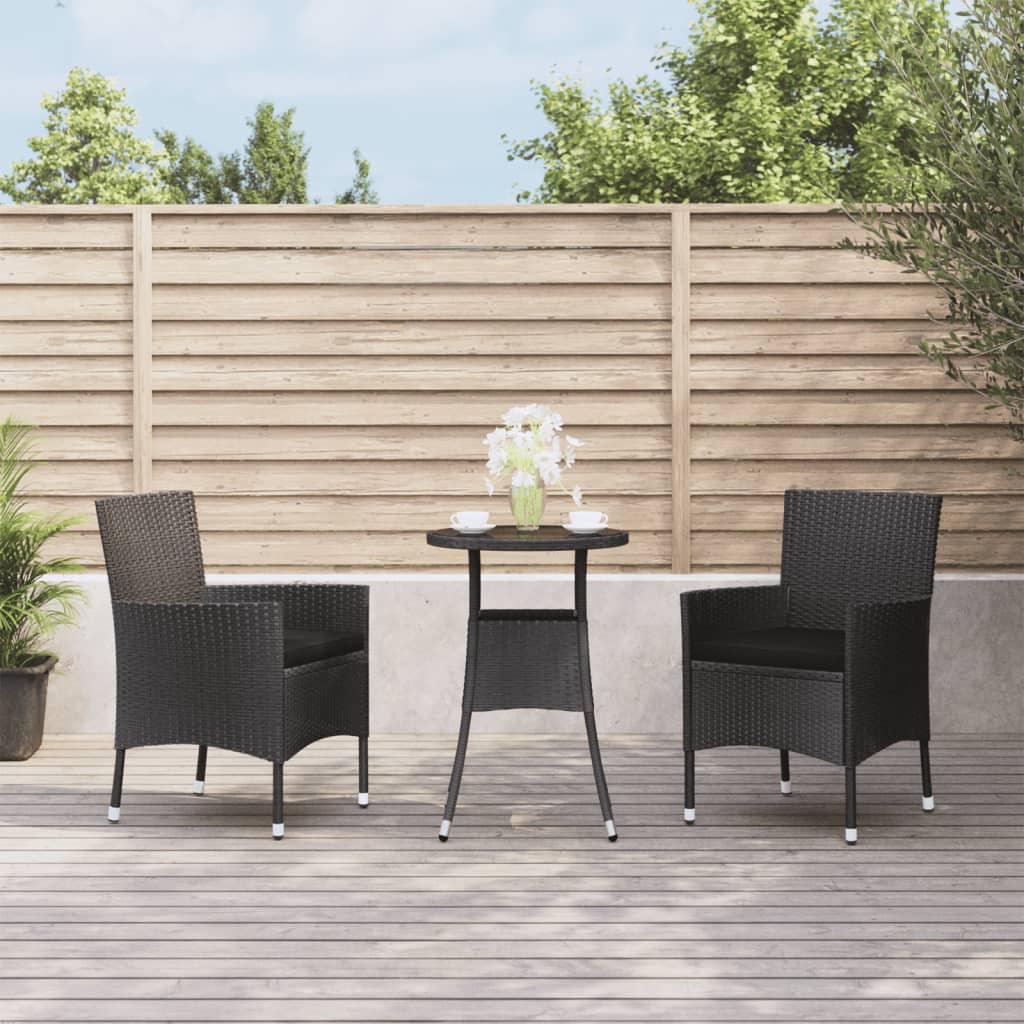 vidaXL 3-delige Bistroset met kussens poly rattan bruin