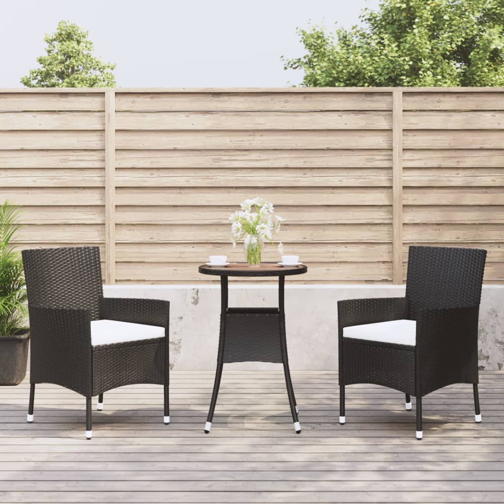 vidaXL 3-Piece Bistro Set with Cushions Poly Rattan Black