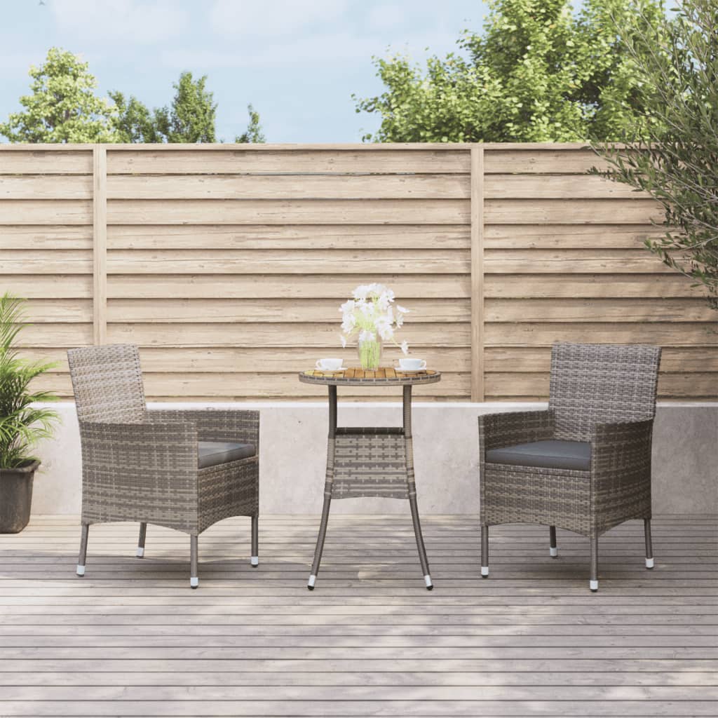 vidaXL 3-Piece Bistro Set with Cushions Poly Rattan Black